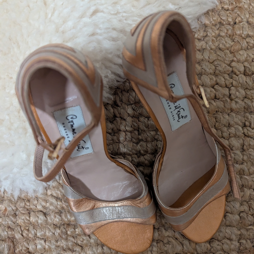 Comme Il Faut Tan and Gold Tango Shoes - Worn Twice